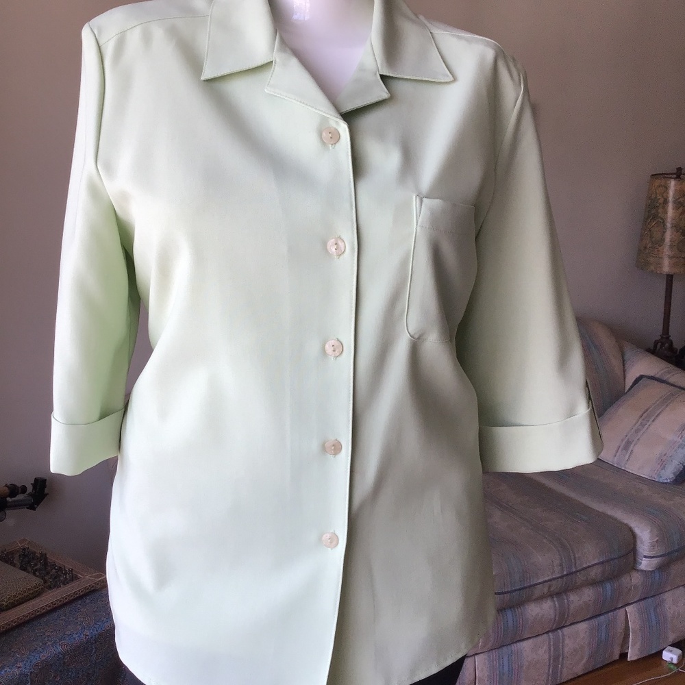Alia Light Green Button-Up 3/4 Sleeve Jacket